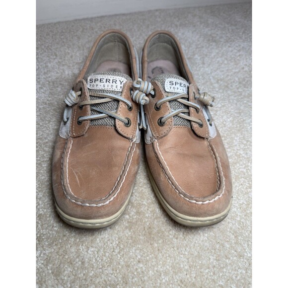Sperry Songfish Women’s 9M Tan Leather Boat Shoes Loafers Oat Linen - Picture 2 of 7